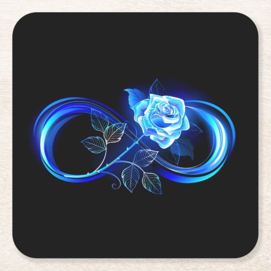Leuchtende Unendlichkeit mit blauer Rose Rechteckiger Pappuntersetzer (Vorderseite)