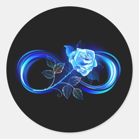 Leuchtende Unendlichkeit mit blauer Rose Runder Aufkleber (Vorderseite)