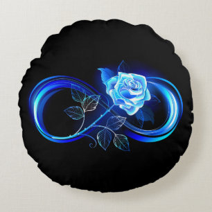Leuchtende Unendlichkeit mit blauer Rose Rundes Kissen