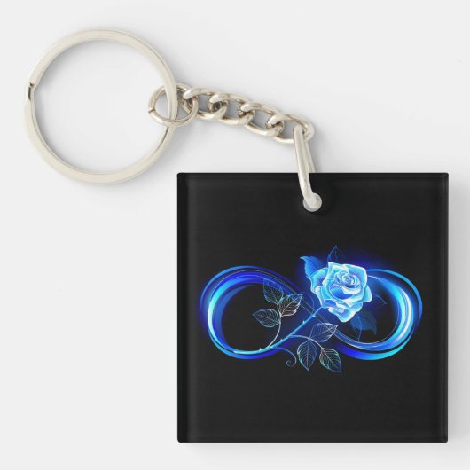Leuchtende Unendlichkeit mit blauer Rose Schlüsselanhänger (Vorderseite)