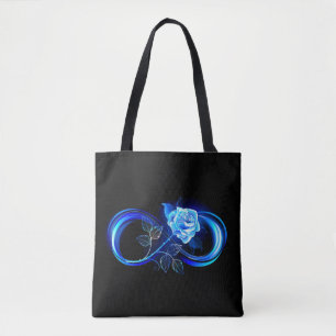 Leuchtende Unendlichkeit mit blauer Rose Tasche