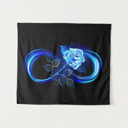 Leuchtende Unendlichkeit mit blauer Rose Wandteppich (Vorderseite (Horizontal))