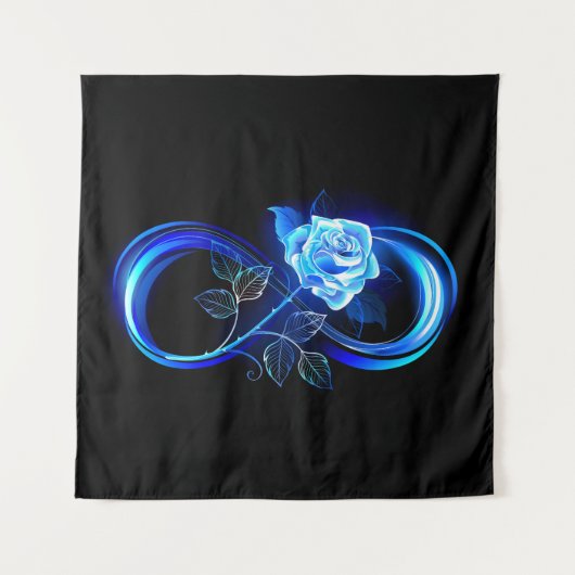 Leuchtende Unendlichkeit mit blauer Rose Wandteppich (Vorderseite)