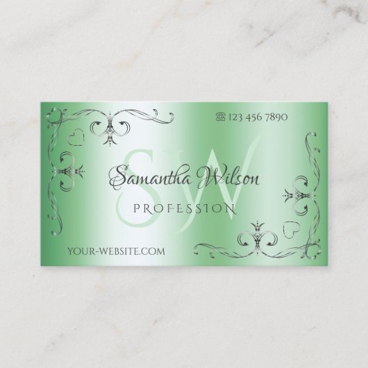 Leuchtende Verzierte Silberecken mit Initialen Visitenkarte (Vorderseite)