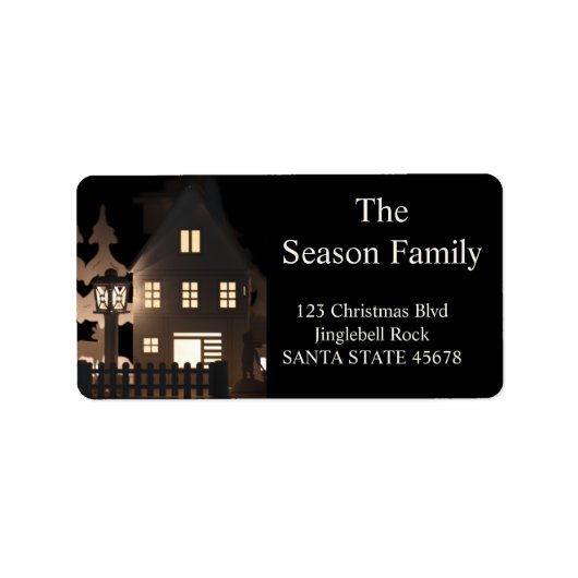 Leuchtende Weihnachtshäuser Adressaufkleber (Vorne)