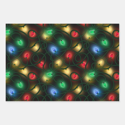 Leuchtende Weihnachtslichter Geschenkpapier Set (Vorderseite)