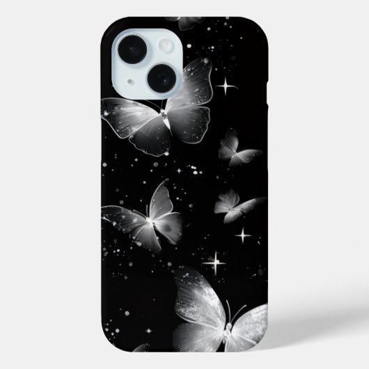 Leuchtende weiße Schmetterlinge Schwarzes iPhone-C Case-Mate iPhone Hülle (Rückseite)