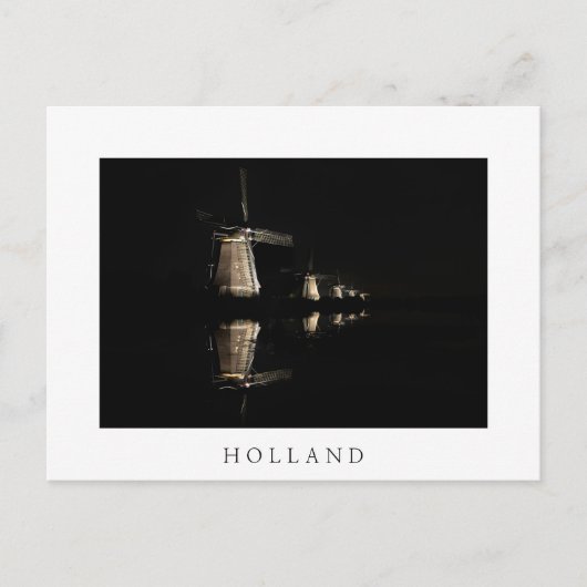 Leuchtende Windmühlen in Holland, weiße Postkarte (Vorderseite)