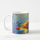 Leuchtender Ara auf einem Ast sitzend. Kaffeetasse (Links)