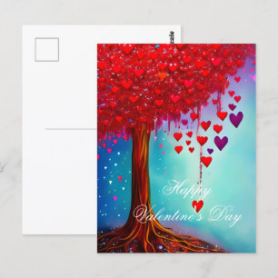 Leuchtender Baum der Herzen Valentinstag Postkarte