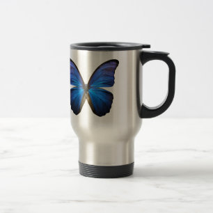Leuchtender blauer Schmetterling Reisebecher