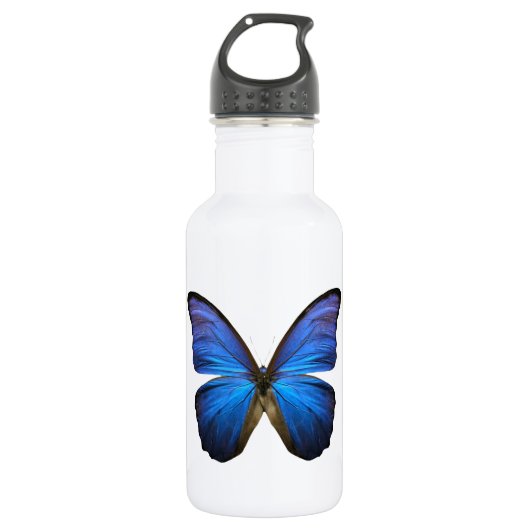 Leuchtender blauer Schmetterling Trinkflasche (Vorderseite)