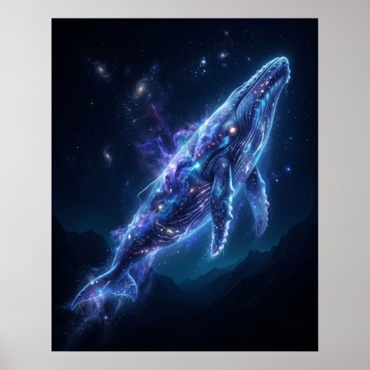 Leuchtender Blauwal Kosmische Tiefen Kunst Poster (Vorne)