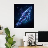 Leuchtender Blauwal Kosmische Tiefen Kunst Poster (Heimbüro)