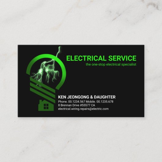 Leuchtender Blitz markanter Zuhause Bulb Visitenkarte (Vorderseite)