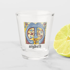 Leuchtender Brief des blauen und roten Lichts im M Schnapsglas