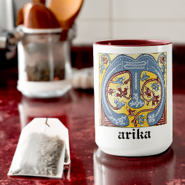 Leuchtender Brief des blauen und roten Lichts im M Tasse