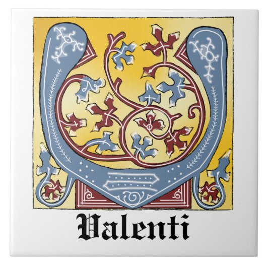 Leuchtender Brief des Mittelalters in Blau und Rot Fliese (Vorderseite)