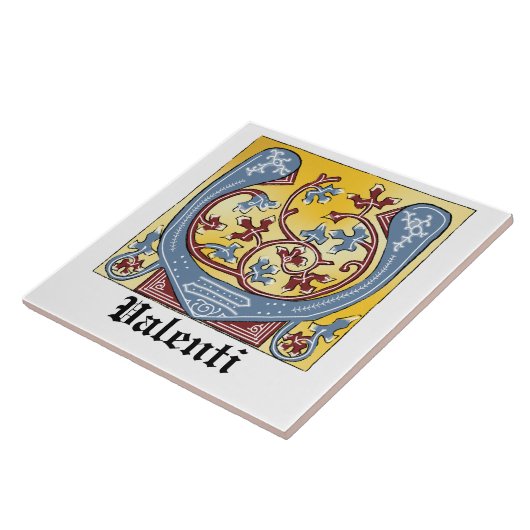 Leuchtender Brief des Mittelalters in Blau und Rot Fliese (Seite)