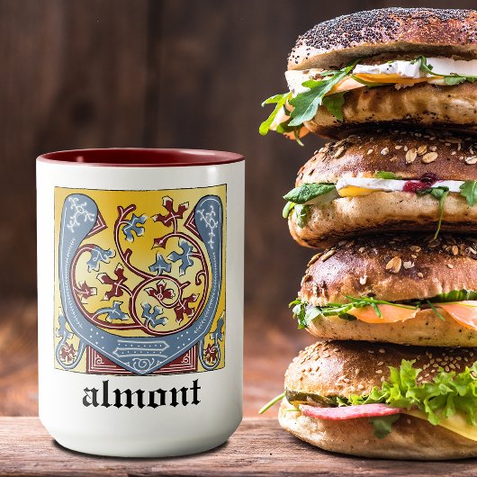 Leuchtender Brief des Mittelalters in Blau und Rot Tasse