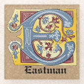 Leuchtender Brief E Glasuntersetzer (Vorderseite)