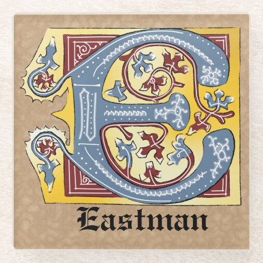 Leuchtender Brief E Glasuntersetzer (Vorderseite)