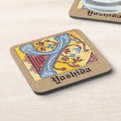 Leuchtender Brief Y: Mittelalterliches Blau und Ro Getränkeuntersetzer (Linke Seite)