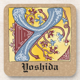 Leuchtender Brief Y: Mittelalterliches Blau und Ro Getränkeuntersetzer