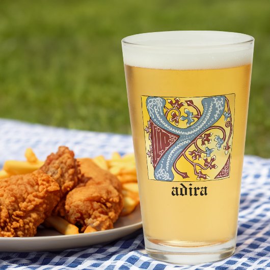 Leuchtender Brief Y: Mittelalterliches Blau und Ro Glas