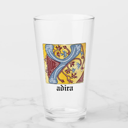 Leuchtender Brief Y: Mittelalterliches Blau und Ro Glas (Vorderseite)