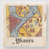 Leuchtender Brief Y: Mittelalterliches Blau und Ro Steinuntersetzer (Vorderseite)