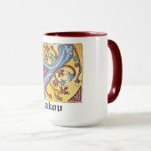 Leuchtender Brief Y: Mittelalterliches Blau und Ro Tasse (VorderseiteRechts)