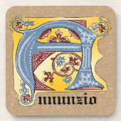 Leuchtender Buchstabe A des mittelalterlichen blau Getränkeuntersetzer (Vorderseite)