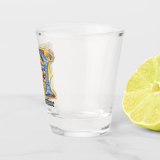 Leuchtender Buchstabe A des mittelalterlichen blau Schnapsglas (Rechts)