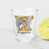 Leuchtender Buchstabe A des mittelalterlichen blau Schnapsglas (Vorderseite)