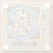 Leuchtender Buchstabe B des mittelalterlichen blau Glasuntersetzer (Rückseite)