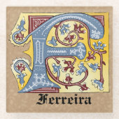 Leuchtender Buchstabe F des mittelalterlichen blau Glasuntersetzer (Vorderseite)