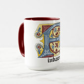 Leuchtender Buchstabe F des mittelalterlichen blau Tasse (Vorderseite Links)