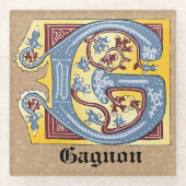 Leuchtender Buchstabe G für das Mittelalter in bla Glasuntersetzer (Vorderseite)