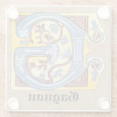 Leuchtender Buchstabe G für das Mittelalter in bla Glasuntersetzer (Rückseite)