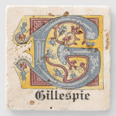 Leuchtender Buchstabe G für das Mittelalter in bla Steinuntersetzer (Vorderseite)