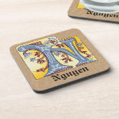 Leuchtender Buchstabe N des mittelalterlichen blau Getränkeuntersetzer (Linke Seite)