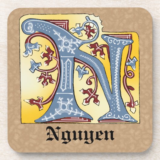 Leuchtender Buchstabe N des mittelalterlichen blau Getränkeuntersetzer (Vorderseite)