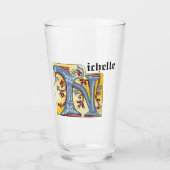 Leuchtender Buchstabe N des mittelalterlichen blau Glas (Vorderseite)