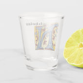 Leuchtender Buchstabe N des mittelalterlichen blau Schnapsglas (Rückseite)