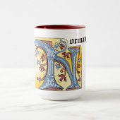 Leuchtender Buchstabe N des mittelalterlichen blau Tasse (Zentrum)