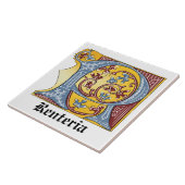 Leuchtender Buchstabe R für mittelalterliches Blau Fliese (Seite)