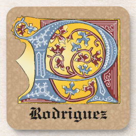 Leuchtender Buchstabe R für mittelalterliches Blau Getränkeuntersetzer