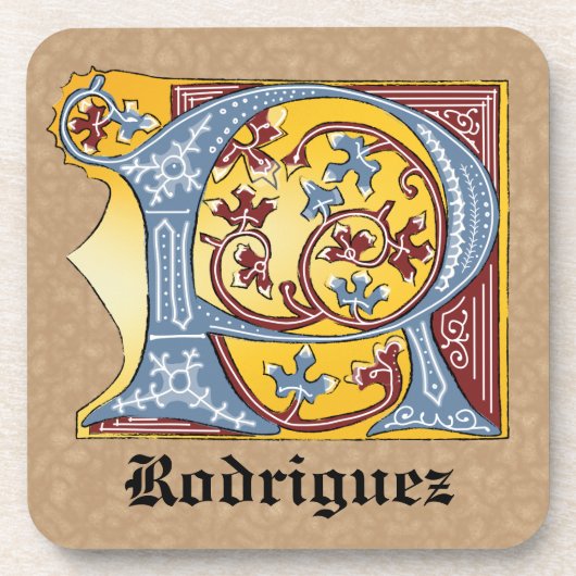 Leuchtender Buchstabe R für mittelalterliches Blau Getränkeuntersetzer (Vorderseite)