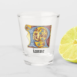 Leuchtender Buchstabe R für mittelalterliches Blau Schnapsglas